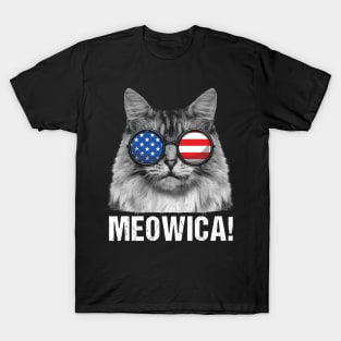 Meowica Cat American Flag Sunglasses Merica T-Shirt